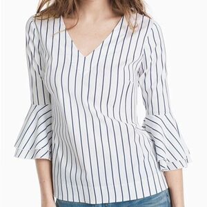 WHBM  White House Black Market Carmen Striped Poplin Blouse V Neck Layered 4
